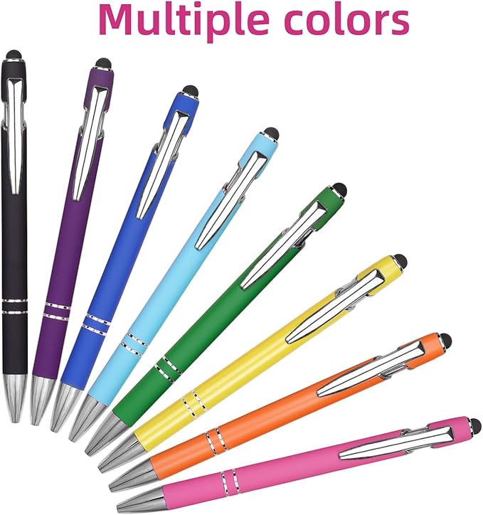 Ballpoint Pen Metal Soft Stylus Pen for Touch Screens，Retractable Tactile Turn Pen，Bulk Pens for Gifts Office Essentials，Medium Point，Black Ink (10 Bright Color)
