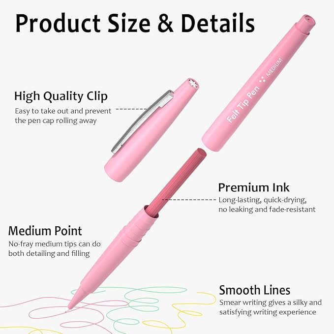 Lelix 30 Colors Felt Tip Pens, Medium Point Pastel Colored Pens, Felt Tip Markers Pens For Journaling, Writing, Note Taking, Planner Coloring, Perfect for Art Office and School Supplies