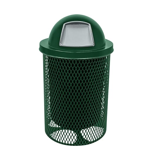 COATEDOUTDOORFURNITURE RDT-GRN Heavy Duty 32 Gallon Round Trash Receptacle, Liner Included, Green with Dome Lid, Made in America