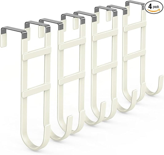 FYY Over The Door Hooks - 4 Pack Heavy Duty Dual-Hook Organizer Hanger with Non-Slip Rubber for Towels, Clothes, Hats & Bags Use in Bathroom, Bedroom, Kitchen - Fits Interior Doors Up to 1.6" Beige