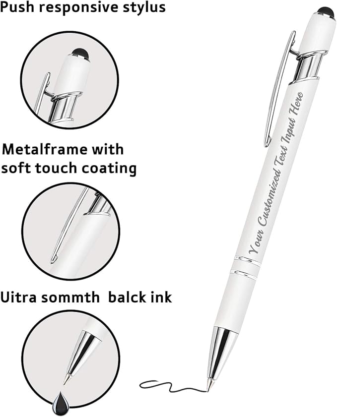 Personalized Ballpoint Pen 12pcs, Custom Pens Free Engraved Bulk with Name Logo, Soft Black Ink Stylus with Touch Metal Office, Gift for Anniversaries, Graduations, Birthdays