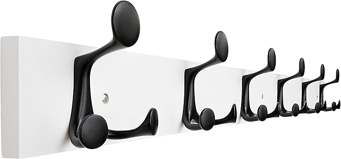 SKOLOO 39-Inch White Wood Coat Rack Wall Mount with 6 Triple Hooks - Ideal for Family Entrances, Classrooms, and Pet Supplies Storage - Perfect Coat Hooks for Wall, Pack of 2