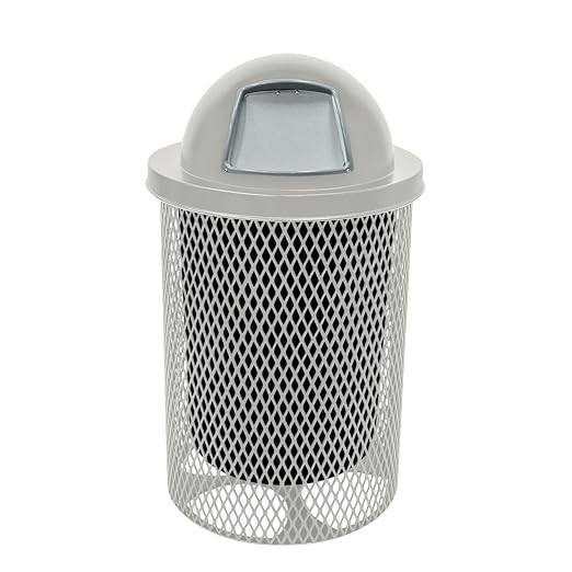 COATEDOUTDOORFURNITURE RDT-TXTGRY Heavy Duty 32 Gallon Round Trash Receptacle, Liner Included, Textured Red with Textured Grey Steel Dome Top, Made in America