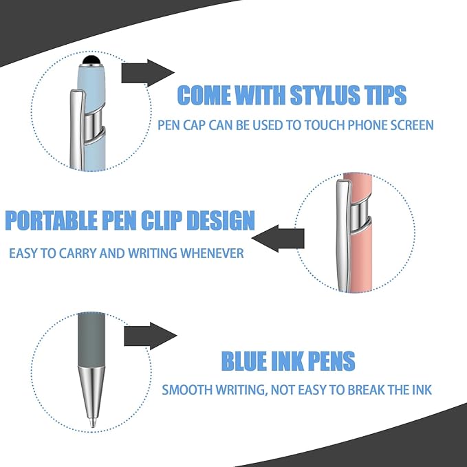24 Pcs Blue Ink Ballpoint Pen with Stylus Tip 2 in 1 Ballpoint Pen 1.0 mm Blue Ink Metal Stylus Pen for Touch Screens Coworkers, Family, Colleagues, Office (Turquoise)
