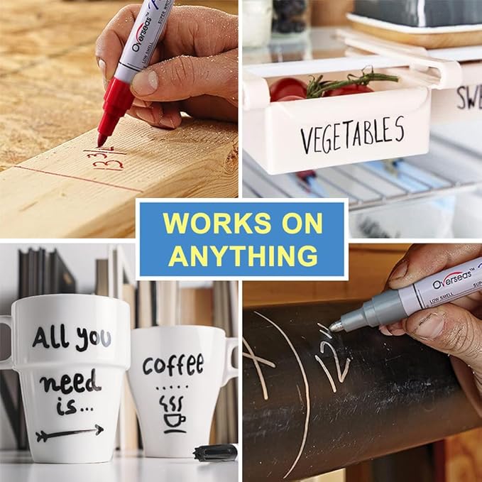 Overseas Permanent Paint Pens Black Markers - 2 Pack Single color Oil Based Paint Markers, Medium Tip, Quick Drying and Waterproof Marker Pen for Metal, Rock Painting, Wood, Plastic, Canvas, Mugs