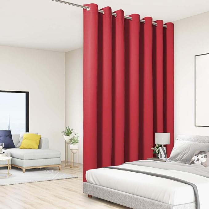 BONZER Extra Wide Room Divider Black Curtain Total Privacy Wall Room Darkening Grommet Curtains for Apartment, Studio, 108L x 120W Inch (9L x 10W ft), 1 Panel, Red