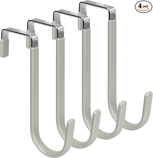 FYY Over The Door Hooks, 4 Pack Door Hangers Hooks with Rubber Prevent Scratches Heavy Duty Organizer Hooks for Living Room, Bathroom, Bedroom Hanging Clothes, Towels, Hats, Coats, Bags Grey
