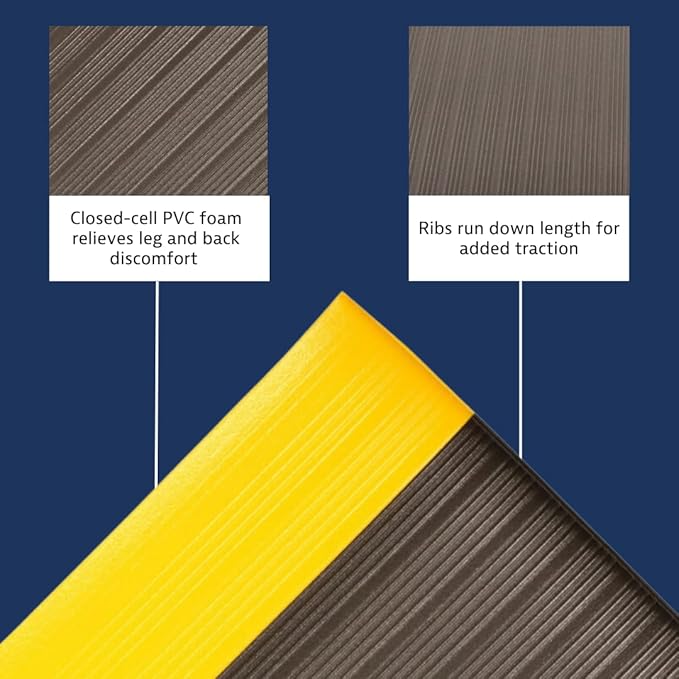 Notrax 410 Airug® 3' x 5' x 5/8" Anti Fatigue Mat, Enhanced Slip Resistance with Beveled Edges and Ribbed Surface, Ideal for Industrial and Commercial Workplaces, Black/Yellow, 410S0535BY