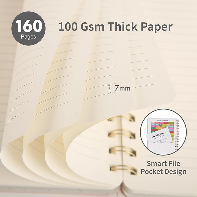 Lined Spiral Notebook College Ruled A5 Journal Book for Note Taking, 160 Pages Writing Journal for Office and Home School Supplies 5.75x8.125 inch (3pack-Black)
