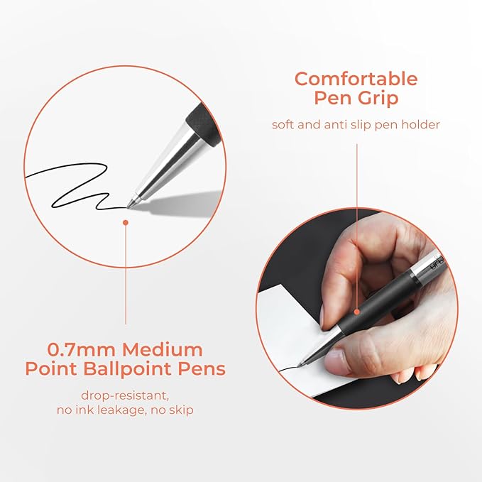 M&G Ballpoint Pens, Black Ink Pens Medium Point 0.7mm, Retractable Ballpoint Pens Bulk Long Lasting Smooth Writing with Anti-Slip Grip for Journaling Office Supplies School Women Men (12 Pack)