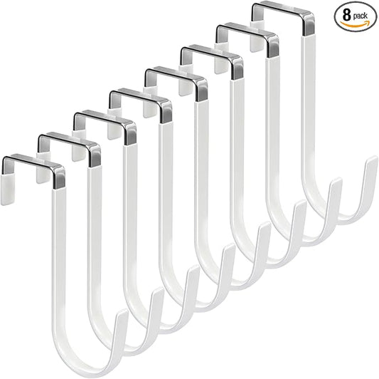 FYY Over the Door Hooks, 8 Pack Door Hangers Hooks with Rubber Prevent Scratches Heavy Duty Organizer Hooks for Living Room, Bathroom, Bedroom, Kitchen Hanging Clothes, Towels, Hats, Coats, Bags White
