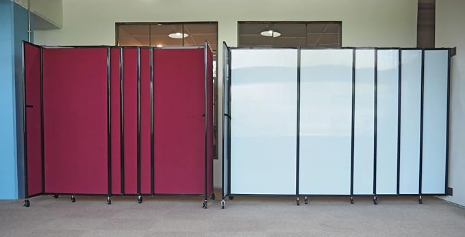 Wall-Mounted Sliding StraightWall Room Divider | Adjustable Widths | Locking Wheels | Room Separator | Up to 7'2" Wide x 4' Tall Latte Fabric Panels