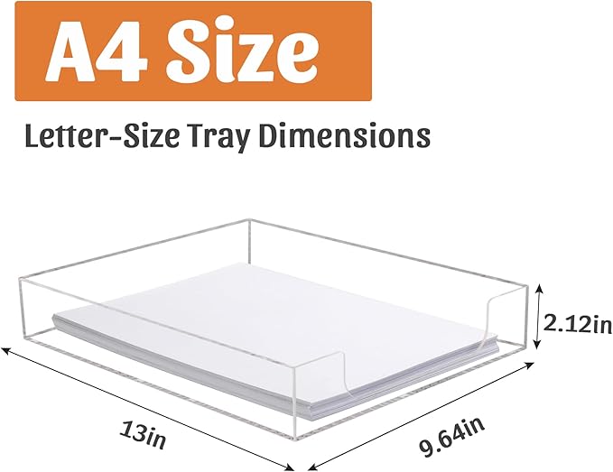 Acrylic Letter-Size Tray, Sturdy Heavy-Duty Clear Printer Paper Tray, Single-Tier Stackable File Storage Organizer for Office Home (1, Clear)