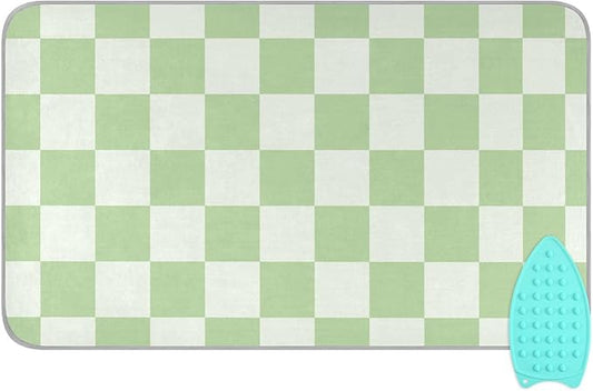 Checkered Mint Green White Plaid Ironing Mat for Table top Portable Ironing Pad Blanket for Washer Dryer Countertop Travel