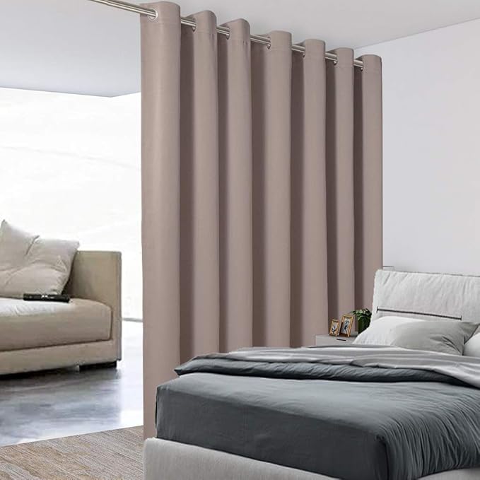 BONZER Room Divider Curtain Total Privacy Wall Noise Reducing Extra Wide Blackout Curtains for Patio Sliding Glass Door, 108L x 120W Inch (9L x 10W ft), 1 Panel, Khaki
