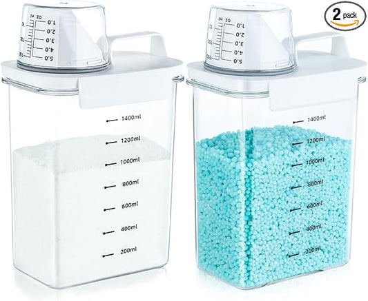Tokokimo 2 Packs Laundry Powder Container, Laundry Detergent Dispenser with Lids, Laundry Scent Booster Beads Dispenser for Washing Powder, Soda Powder, Grain