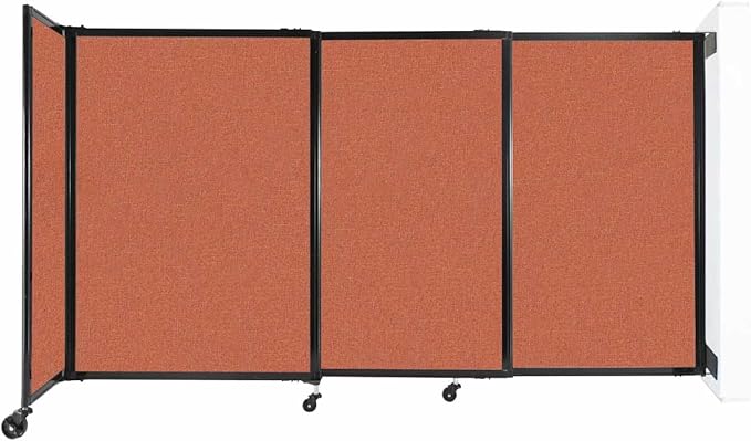 Wall-Mounted Sliding StraightWall Room Divider | Adjustable Widths | Locking Wheels | Room Separator | Up to 7'2" Wide x 4' Tall Papaya Fabric Panels