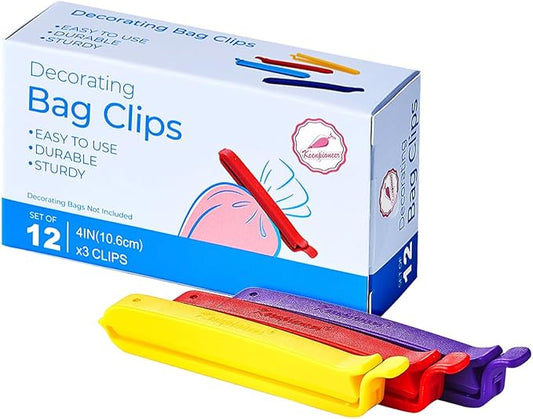Keenpioneer Bag Sealing Clips for Food and Snack Storage, Decorating/Icing Bag Sealing Clips, 4inch, 12-Piece, 4-Color