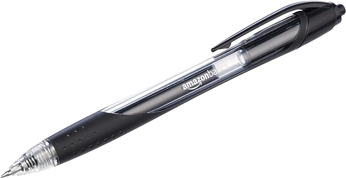 Amazon Basics Retractable Gel Ink Pens, Fine Point, Smooth Writing, Black, 12-Pack