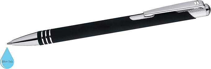ExpressDesigns™ - Blue Ink Personalized Pens Rubberized - The Cameron - Custom Printed Name Pens - Imprinted with Logo or Message - Includes Personalization - 6 Pack (Black)