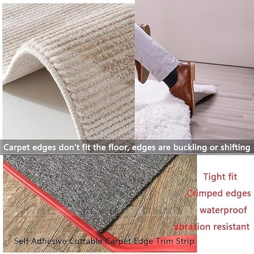 Self Adhesive Carpet Transition Strip with Edge Trim, Designed for Seamless Transitions from Carpet to Tile or Vinyl Floors, Perfect for Doorways.(Gray,10ft)