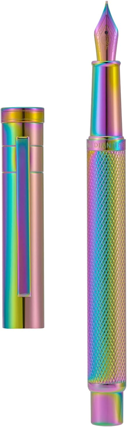Asvine Hongdian Forest Fountain Pen Bent Nib Rainbow Color with Converter and Metal Pen Box Set