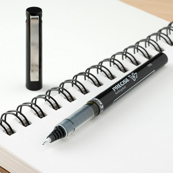Precise V7 Stick Rolling Ball Pens, Fine Point (.7mm), Red Ink, 3-pk; Bundle with Plastic Reusable Pouch
