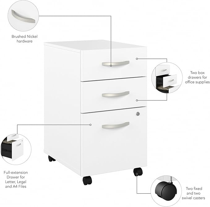 Bush Business Furniture Studio C 3 Drawer Mobile File Cabinet in White