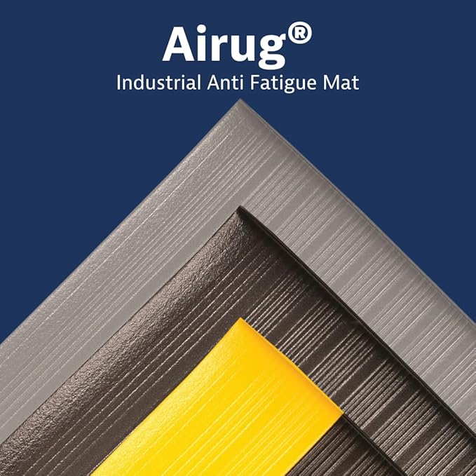 Notrax 410 Airug® 2' x 3' x 5/8" Anti Fatigue Mat, Enhanced Slip Resistance with Beveled Edges and Ribbed Surface, Ideal for Industrial and Commercial Workplaces, Gray, 410S0523GY