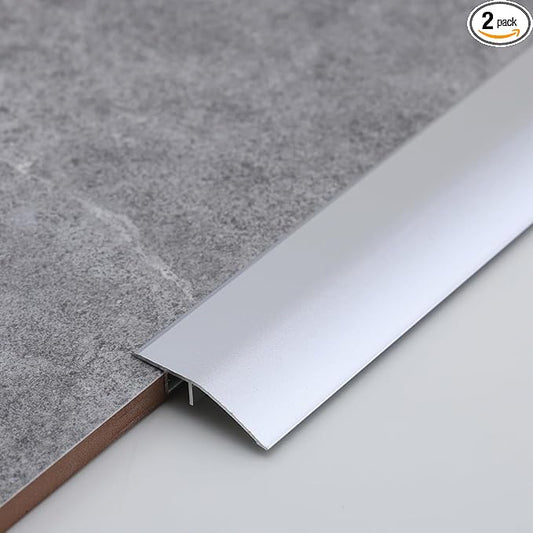 Gaahing Aluminum Floor Transition Threshold Strip, Bridge The Height Gap Between 0.2 to 0.5 inches for Doorway Ramp Tiles Laminate Planks (2Pcs x 35.4in x 1.7in, Matte Silver)