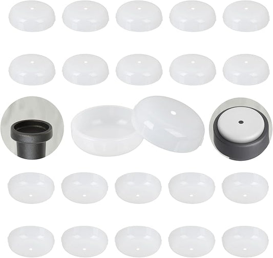 Wrought Iron Patio Furniture Feet Caps - Furnigear 1-1/2" Round Plastic Outdoor Chair Leg Caps, Floor Protectors for Metal Chairs & Tables, Patio Furniture Replacement Rubber Feet (White, 24 Pack)