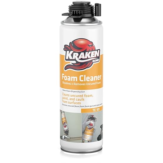 Kraken Bond Spray Foam Gun Cleaner - (1x12.3oz) Polyurethane Foam Insulation Cleaner Spray, Dissolves Uncured Expanding Foam, Foam Cleaner Spray for Extended Tool Durability - 1 Pack