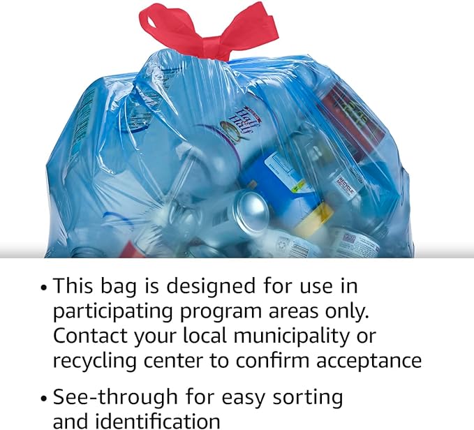 Amazon Basics Blue Recycling Trash Bags, Unscented, 13 Gallon, 60 count, Pack of 1