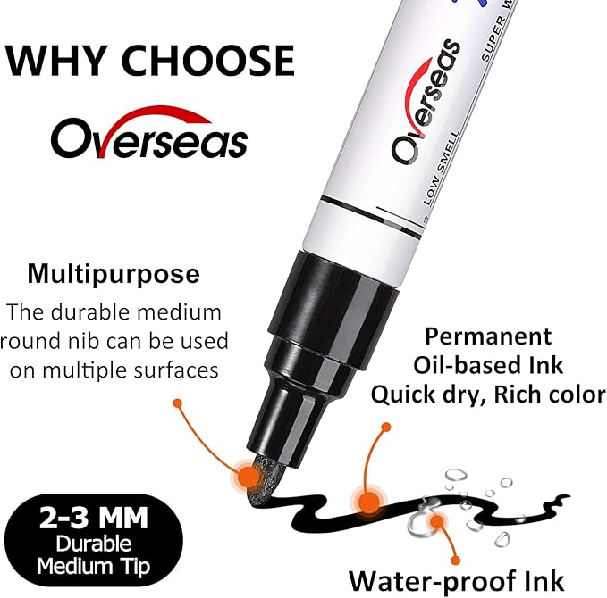 Overseas Permanent Paint Pens Light Green Markers - 2 Pack Oil Based Paint Markers, Medium Tip, Quick Drying and Waterproof Marker Pen for Metal, Rock Painting, Wood, Plastic, Canvas, Glass, Mugs