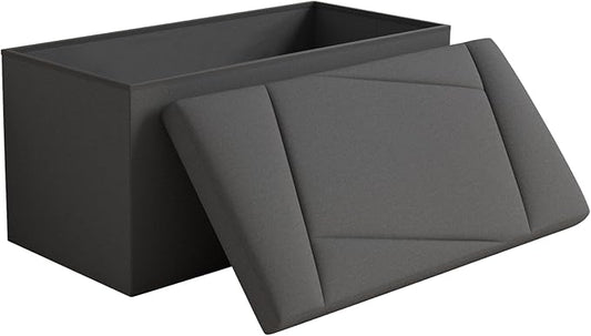 Folding Storage Ottoman Bench, 30 Inches End of Bed Bench Folding Ottoman Storage for Bedroom, Entryway and Living Room, 30"x15"x15",Dark Gray