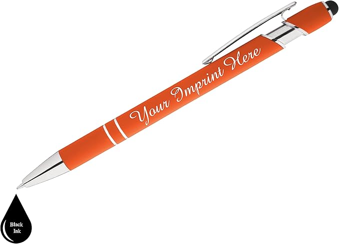 Up to 500 Pcs Custom Pens Bulk | Rainbow of Colors | Soft-Touch Metal Black Ink Personalized with Name or Message (Orange, 500 pcs)