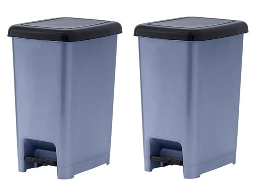 Superio Slim Trash Can with Foot Pedal – 2.5 Gallon Step-On Trash Can with Lid, Small Plastic Mini Garbage Can, for Bathroom, Kitchen, Office, Under Desk, Bedroom, Dorm – Grey/Black (2)