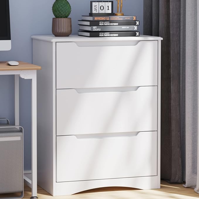 Gizoon 3 Drawers Chest, Bedroom Drawer Dresser with Large Storage Capacity, Embedded Handle, and Sturdy Anti-Tripping Device, Modern Design Cabinet for Hallway, Office, Living Room (White)