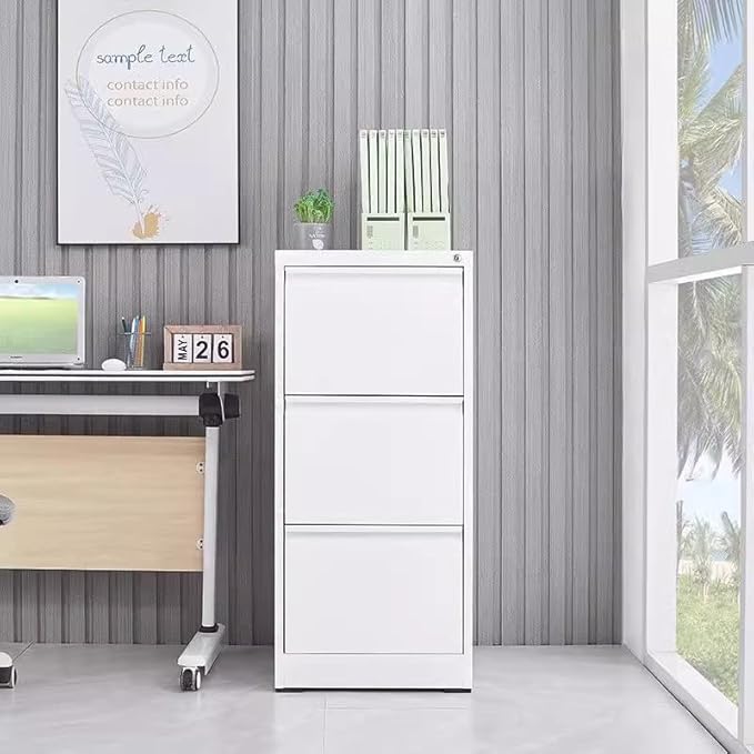 3 Drawer File Cabinet with Lock, Vertical File Cabinets for Home Office, Metal Filing Cabinets, Heavy Duty Steel Lockable Filing Storage Cabinet for Letter/Legal/A4/F4 Size Files, White