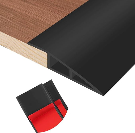 Floor Transition Strip Self Adhesive Vinyl Door Threshold for Doorways Carpet Edging Trim Overlap Edge Reducer for Laminate Floor, Carpet, Tile (Black, 2/5" to 3/5", 6.6Ft)