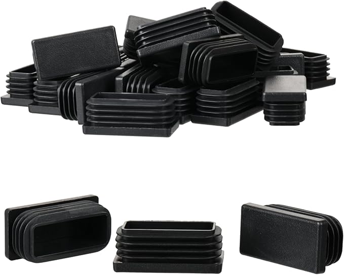 Furnigear Plastic Plugs Tubing End Cap Chair End Caps Outside Bottom Tubing Caps Rectangle Furniture Sliders Glides Black (24, Fit 1.37-1.5 x 0.78-0.9" Rectangle Tube Inner Size)