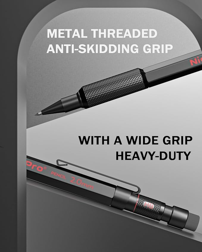 Nicpro 3 Pack 2mm Mechanical Pencils Set with Case, 33 Graphite Lead Refills (4B 2B HB 2H 4H), 36 Colored Lead, Erasers -Weatherproof Metal Barrel, Heavy Duty Carpenter Pencil For Drawing Sketching