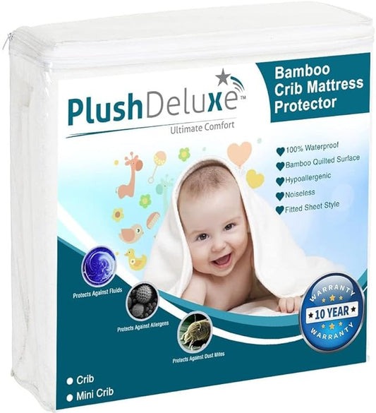 Mini Crib Mattress Protector 100% Waterproof, Noiseless – Viscose Made from Quilted Ultra Soft White Terry Fitted Sheet Style (27”X39”)