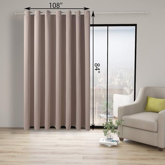 BONZER Room Divider Curtain Total Privacy Wall Noise Reducing Wide Blackout Curtains for Patio Sliding Glass Door, 84L x 108W Inch (7L x 9W ft), 1 Panel, Khaki