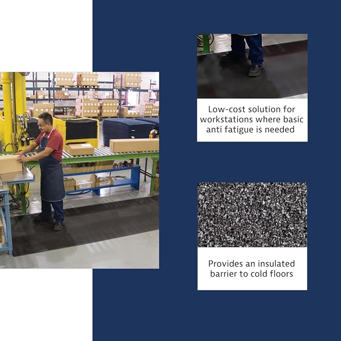 Notrax 411 Sof-Tred™ 4' x 60' x 3/8" Anti Fatigue Mat, Enhanced Slip Resistance with Beveled Edges and Pebbled Surface, Ideal for Industrial and Commercial Workplaces, Black, 411R0348BL