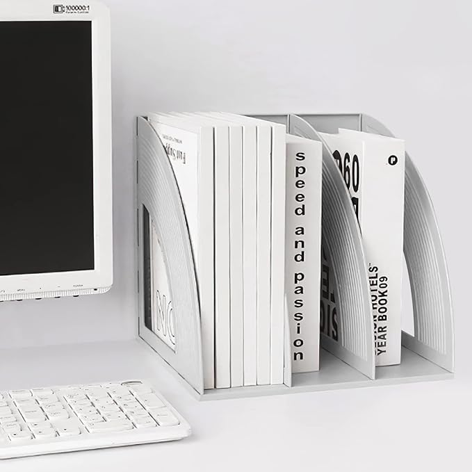 SAYEEC Magazine File Holders 3 Compartment Binder Stand Gray Magazine Storage Folder Desktop File Bookshelf Organizer Office Book Holder Rack for Office Home School