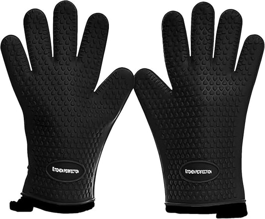 KITCHEN PERFECTION XL Silicone Smoker Oven Gloves-Extreme Heat Resistant BBQ Gloves-Handle Hot Food Right on Your Grill Fryer&Pit|Waterproof Grilling Cooking Baking Mitts|Superior Value Set+3 Bonuses