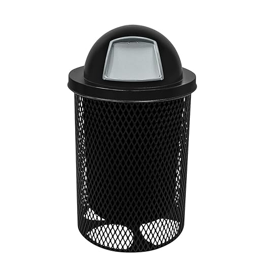 COATEDOUTDOORFURNITURE RDT-TXTBLK Heavy Duty 32 Gallon Round Trash Receptacle, Liner Included, Textured Black with Black Steel Dome Top, Made in America