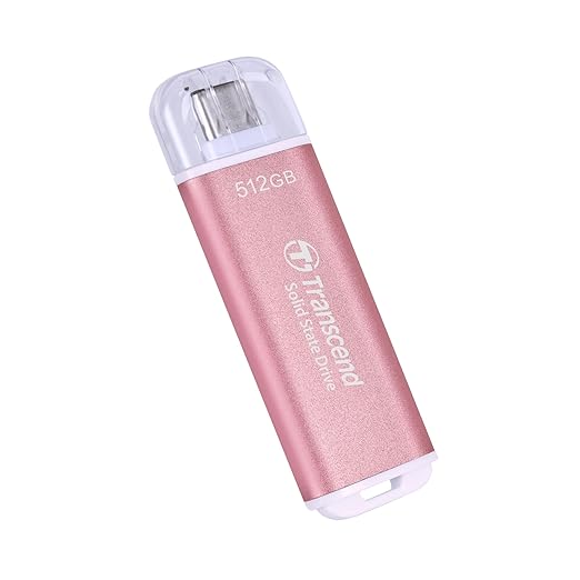 Transcend 512GB External SSD, USB 3.2 Gen2, Up to 1,050MB/s, Portable SSD with Type C, for Steam Deck, ROG Ally, MSI Claw, Windows & Mac, iPhone, iPad, Android, PS5, Xbox, Smart TV, Pink