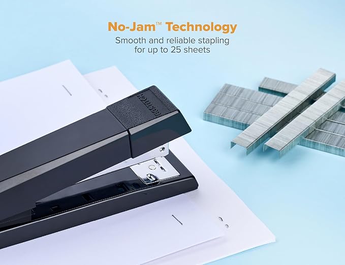 Bostitch Office No-Jam Premium Desktop Stapler, Full-Strip, Black, 1,250 Staples Included, 3-Pack